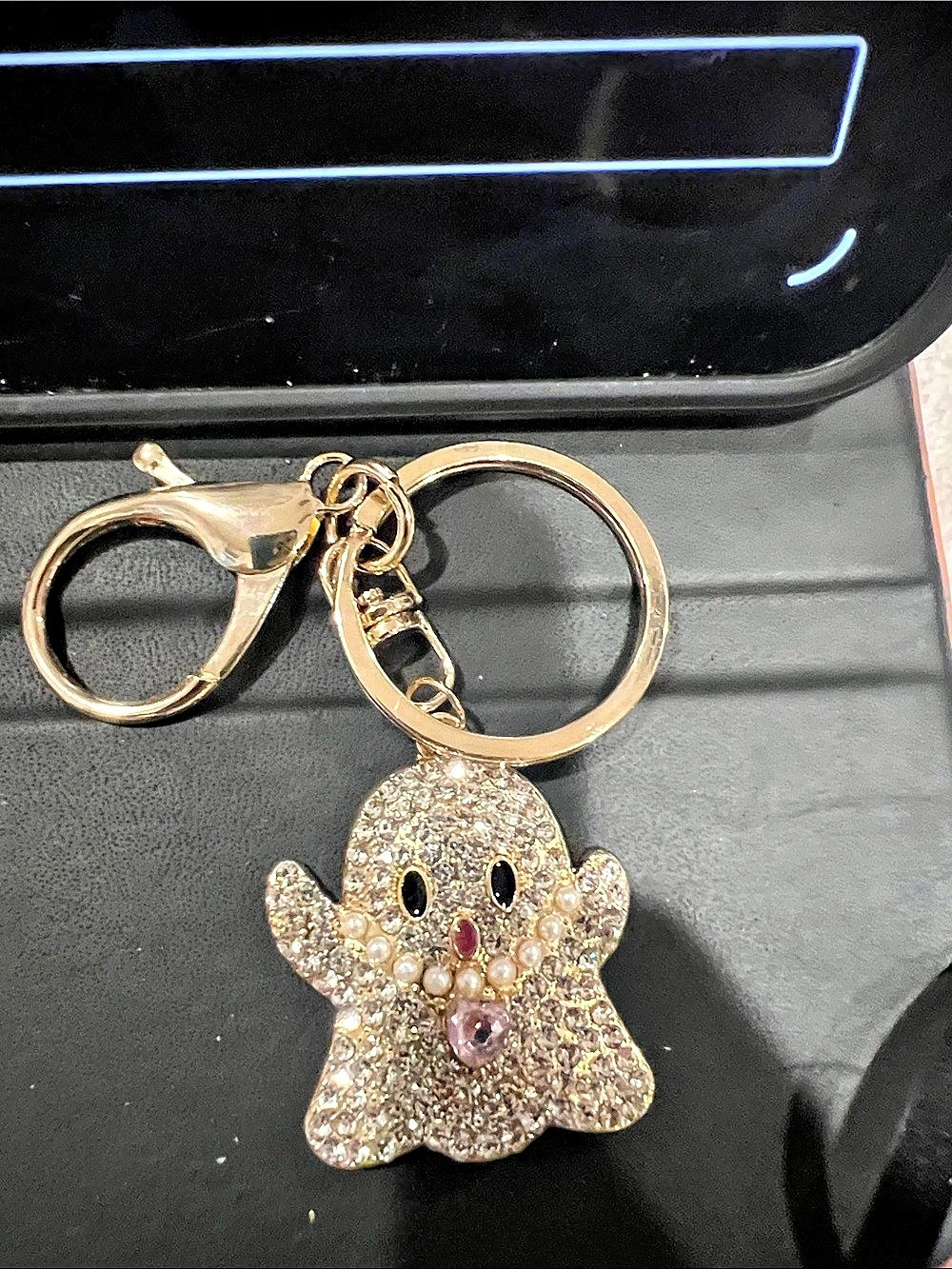 Ghost Pearl Beaded Keychain Gold & Pink